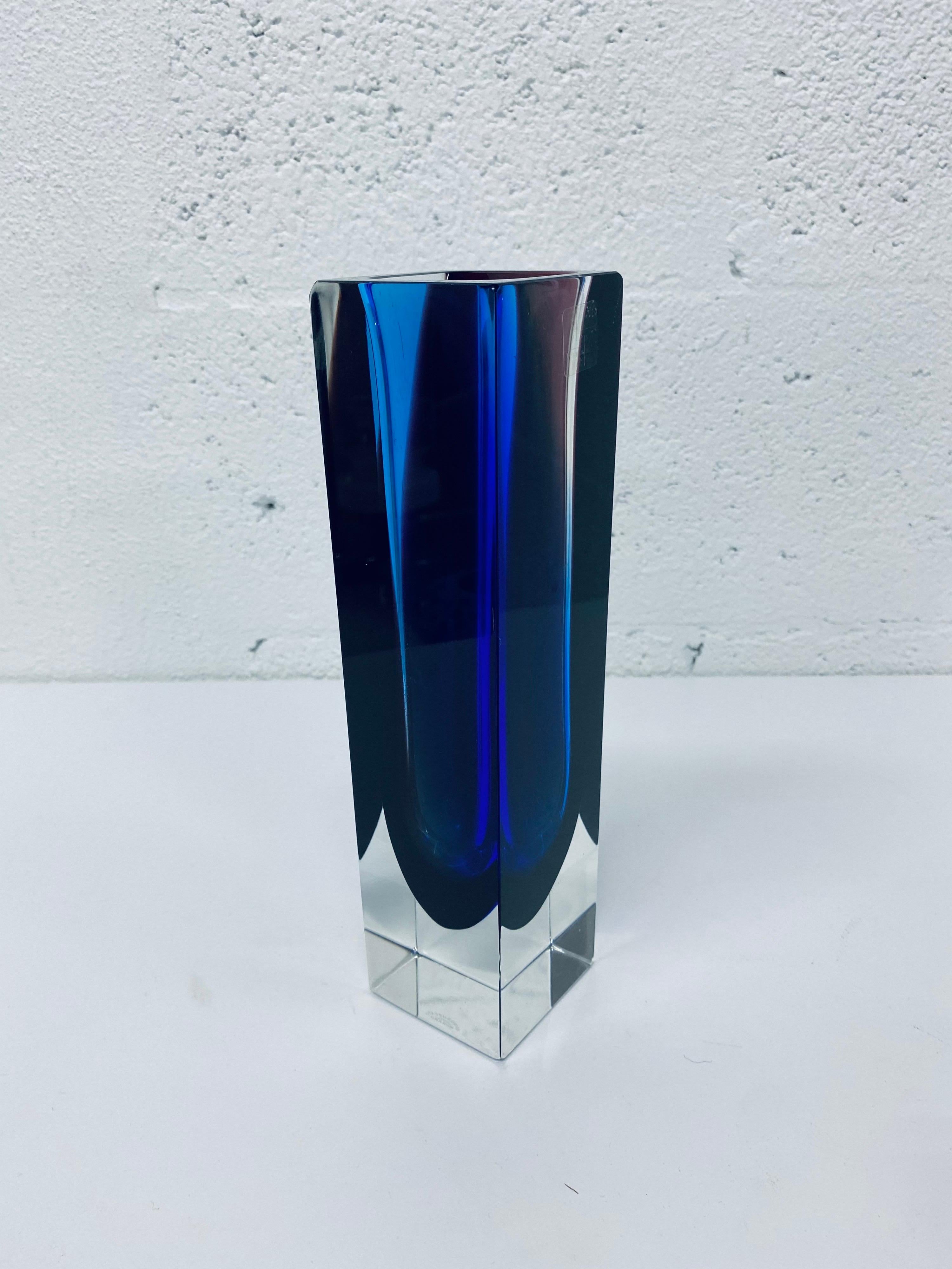 Alessandro Mandruzatto Hand Worked Blue and Purple Sommerso Block Vase 4