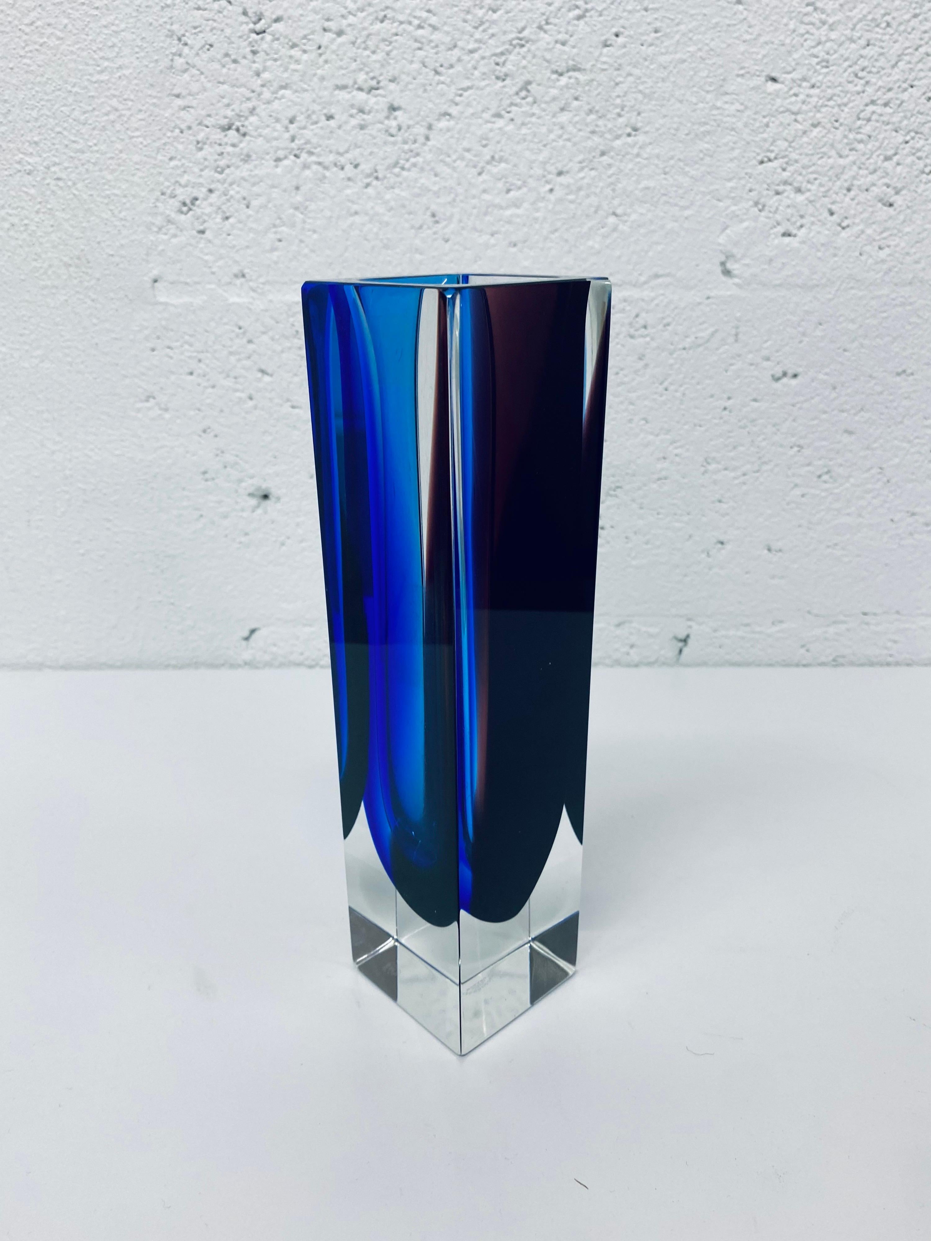 Alessandro Mandruzatto Hand Worked Blue and Purple Sommerso Block Vase 5