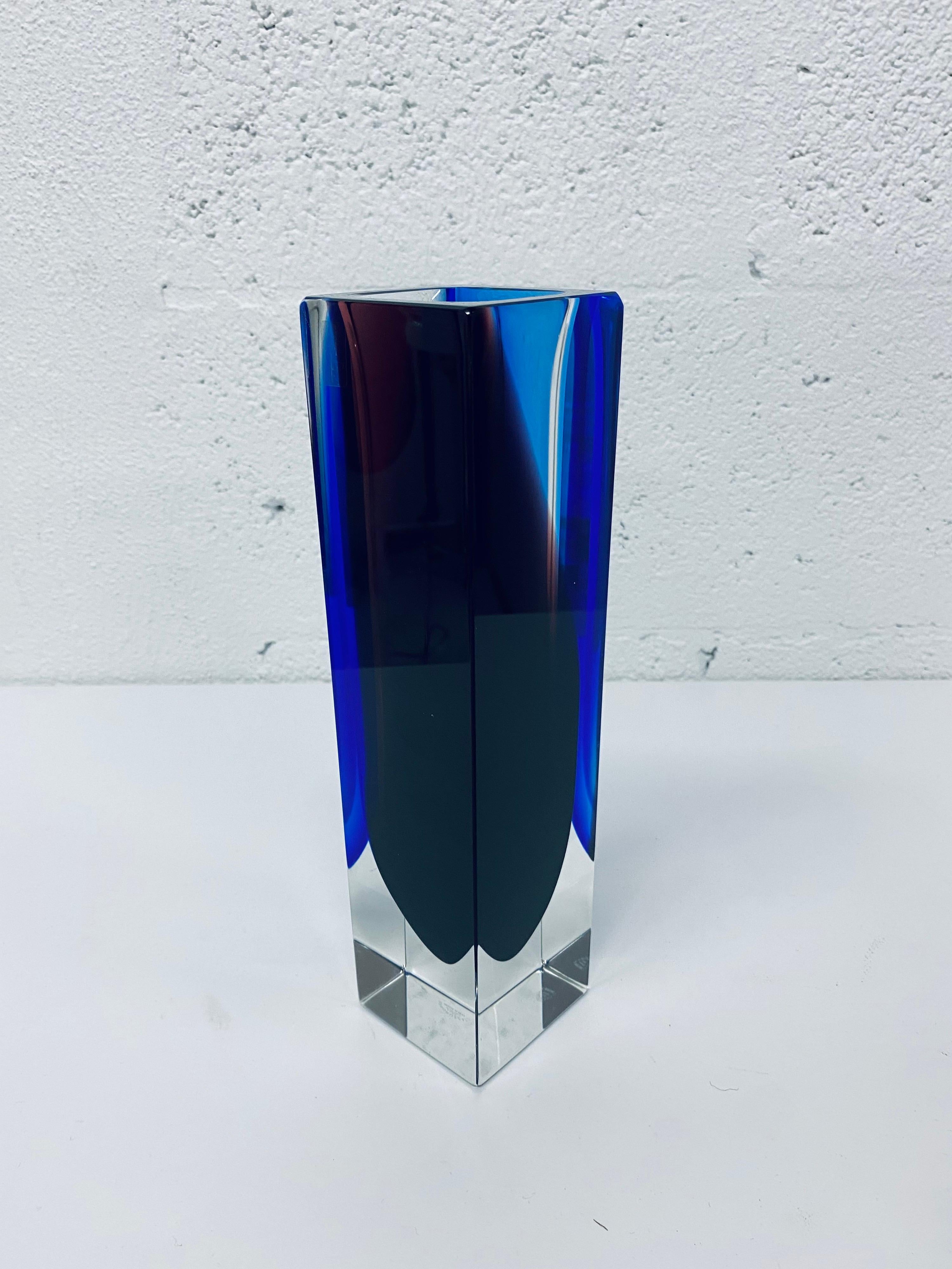 Alessandro Mandruzatto Hand Worked Blue and Purple Sommerso Block Vase 6