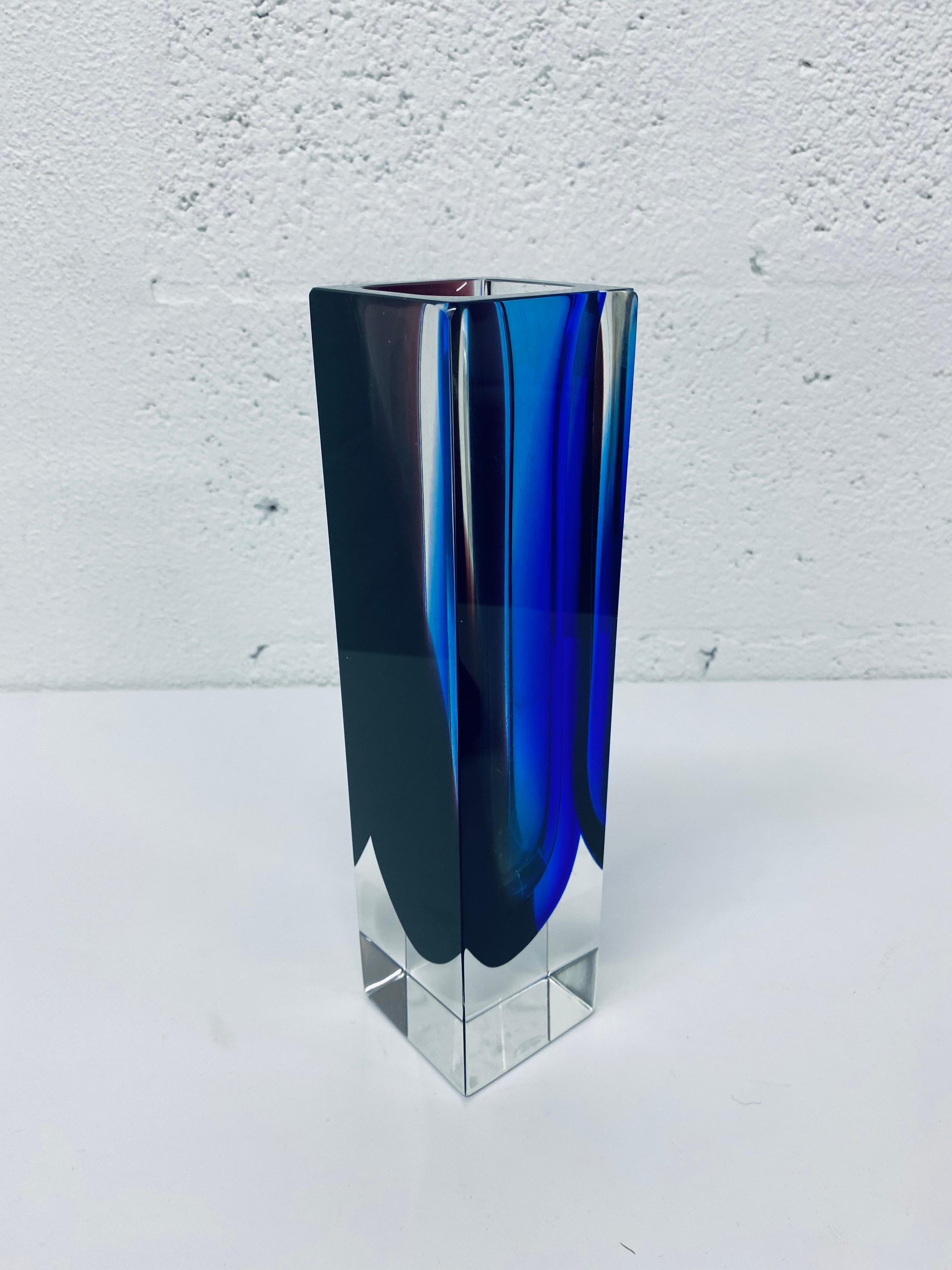 Alessandro Mandruzatto Hand Worked Blue and Purple Sommerso Block Vase 7