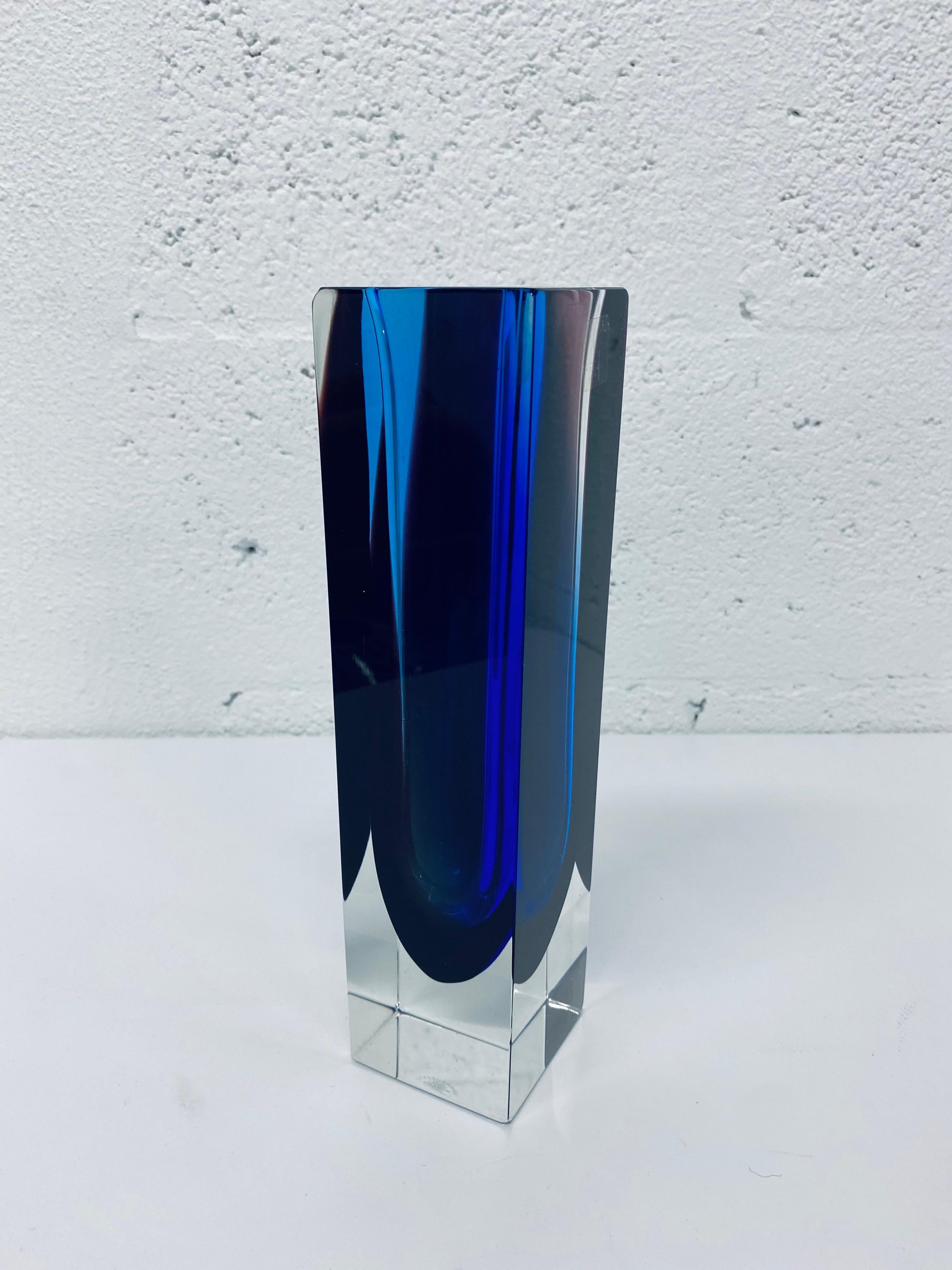 Alessandro Mandruzatto Hand Worked Blue and Purple Sommerso Block Vase 8