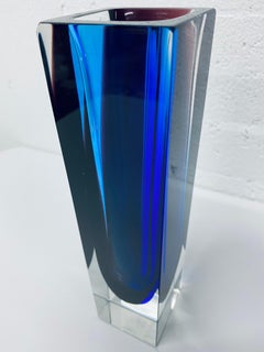 Alessandro Mandruzatto Hand Worked Blue and Purple Sommerso Block Vase