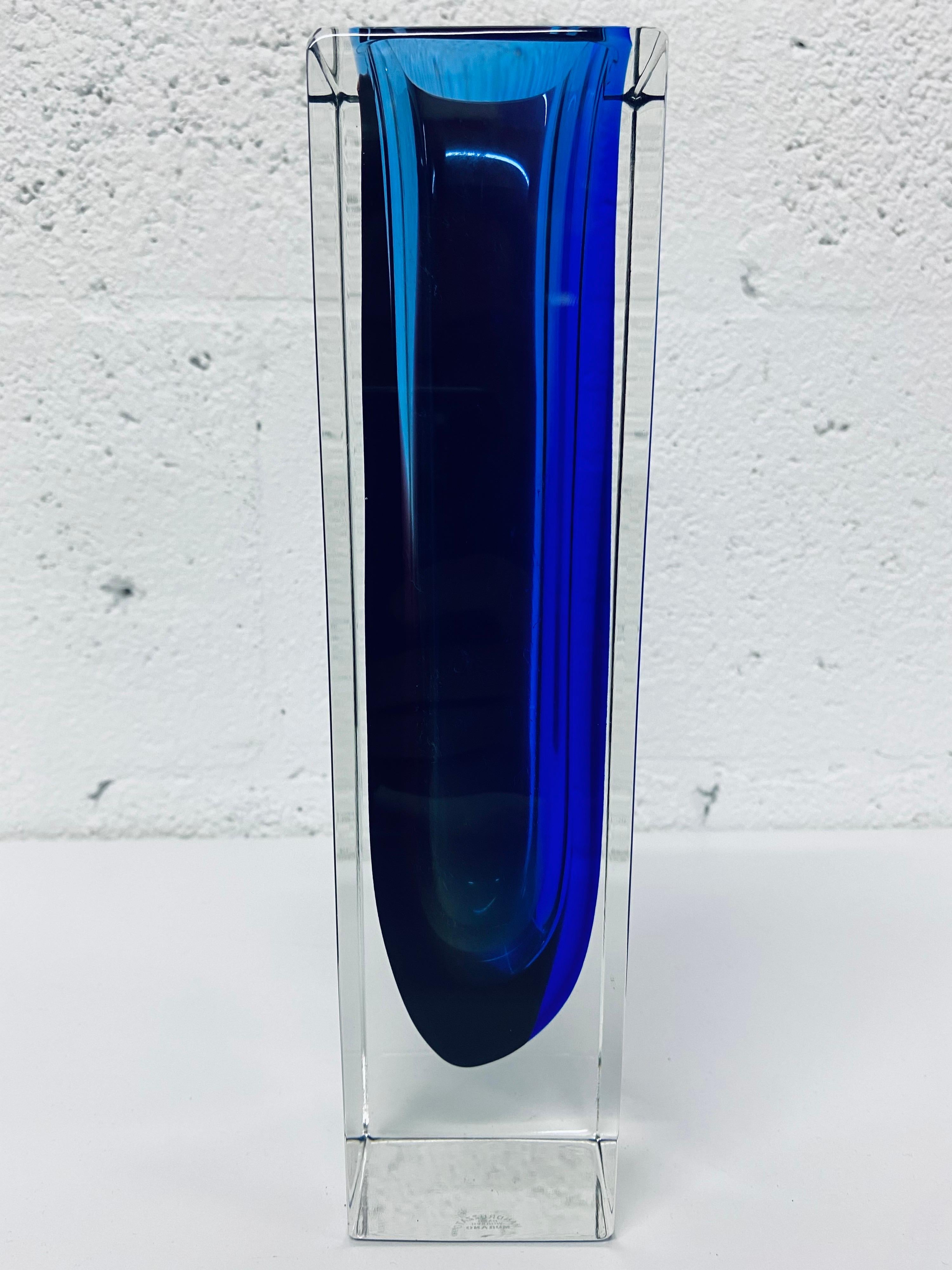 Mid-Century Modern Alessandro Mandruzatto Hand Worked Blue and Purple Sommerso Block Vase