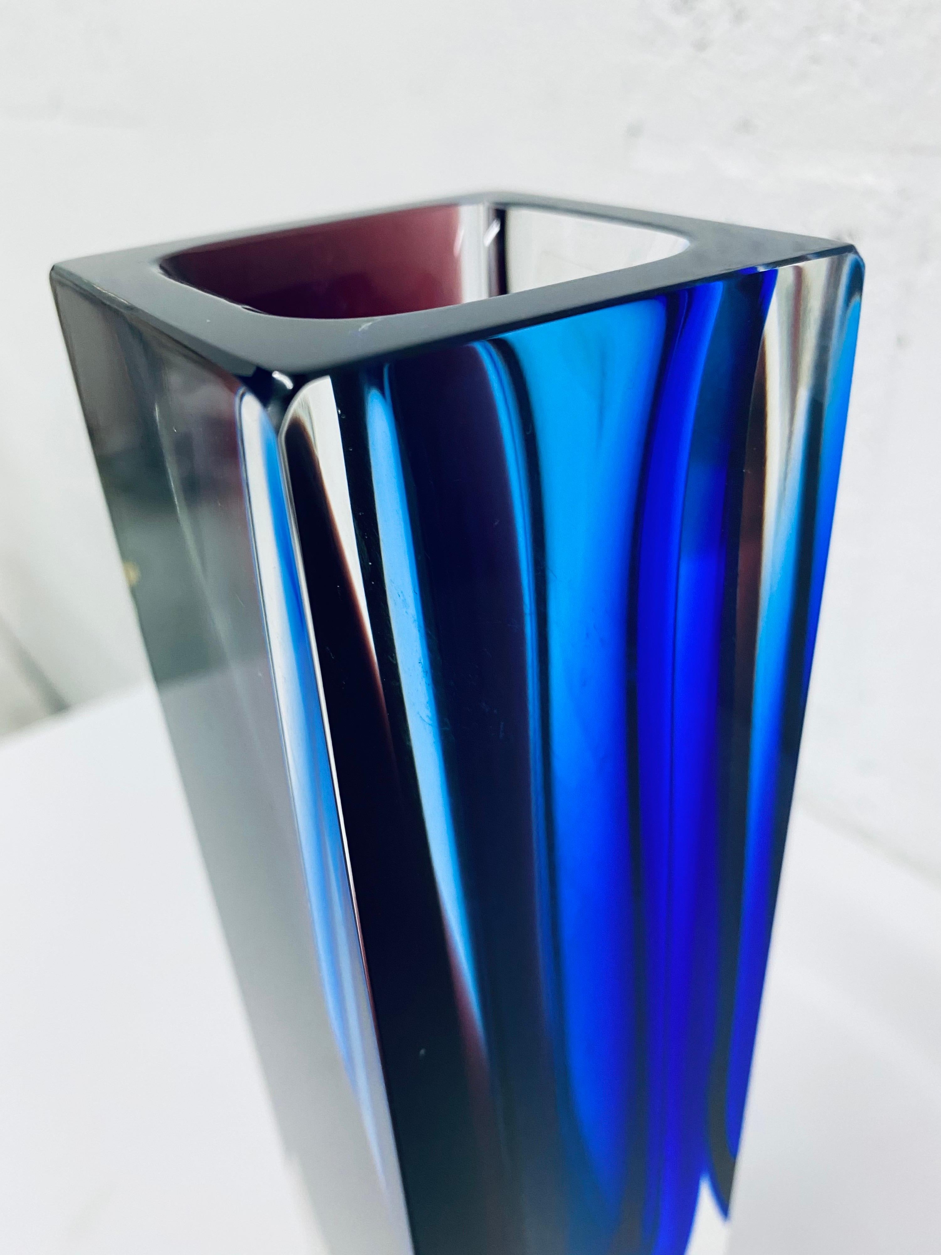 Alessandro Mandruzatto Hand Worked Blue and Purple Sommerso Block Vase 1