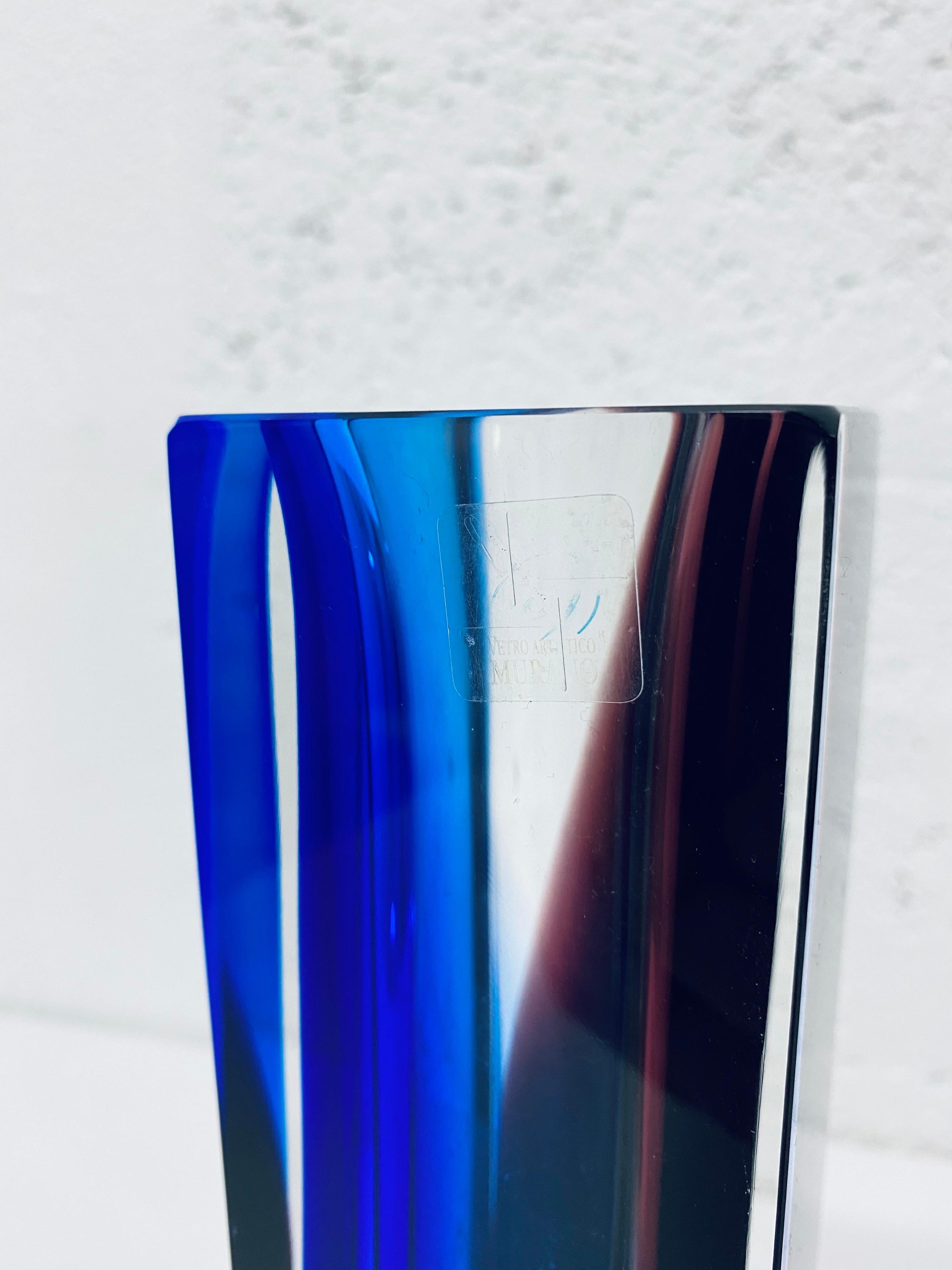 Alessandro Mandruzatto Hand Worked Blue and Purple Sommerso Block Vase 2