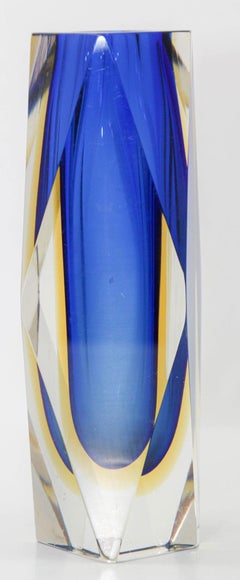 Vaso di Murano blu e giallo di Alessandro Mandruzzato, Italia anni '60