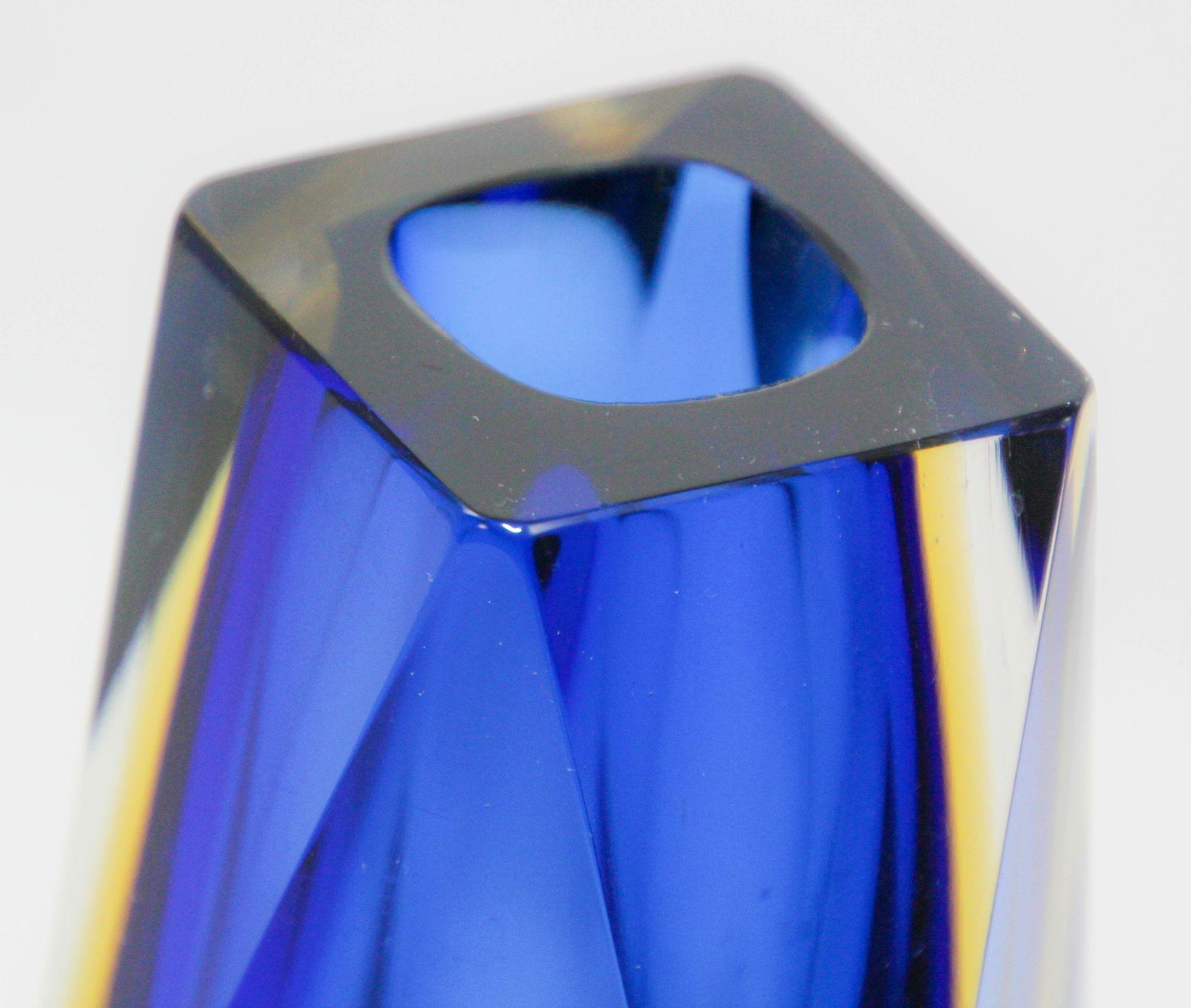 Art Glass Alessandro Mandruzzato Blue and Yellow Sommerso Murano Vase, Italy 1960s For Sale