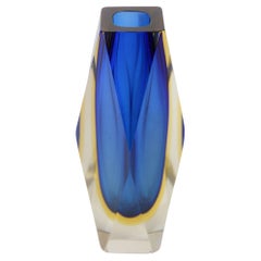 Vase Alessandro Mandruzzato Murano bleu et jaune, Italie, années 1960