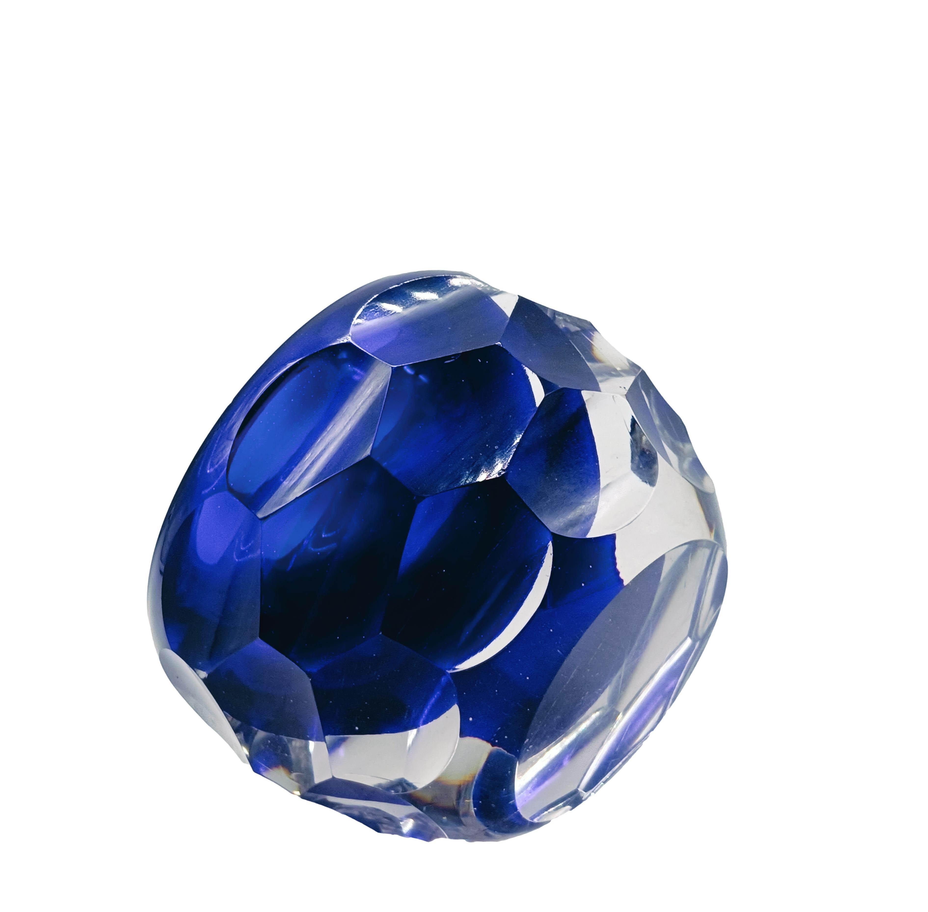 Mid-Century moderno Alessandro Mandruzzato Ciotola in Vetro di Murano Blu Sfaccettato, Italia 1970s in vendita