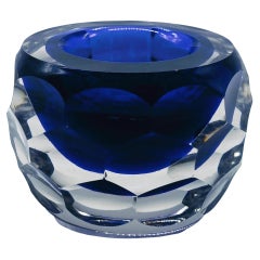 Alessandro Mandruzzato Blaue facettierte Muranoglasschale, Italien 1970er
