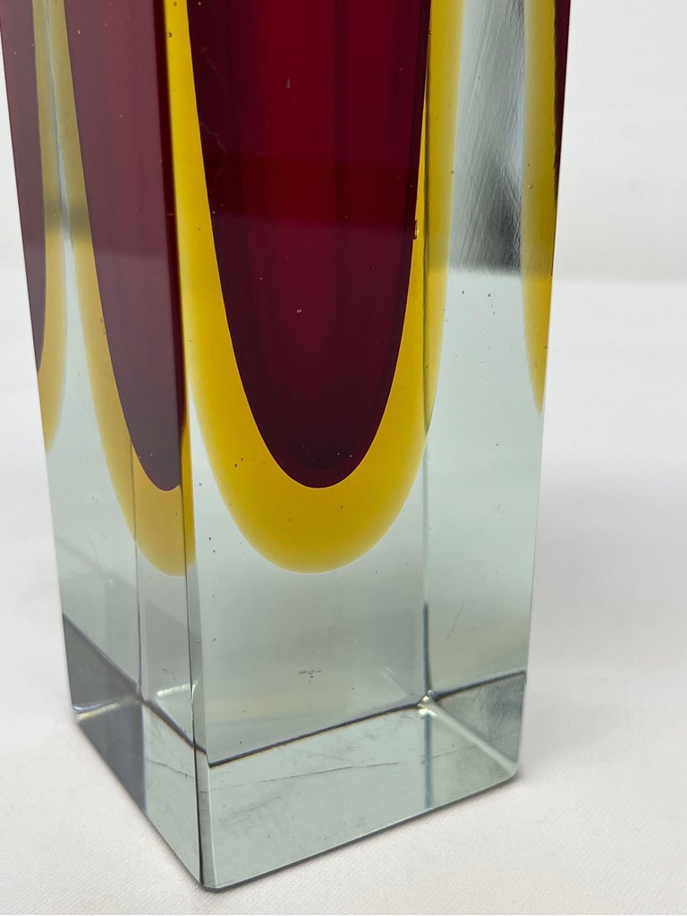 Alessandro Mandruzzato Hand Worked Red and Yellow Sommerso Block Vase For Sale 4