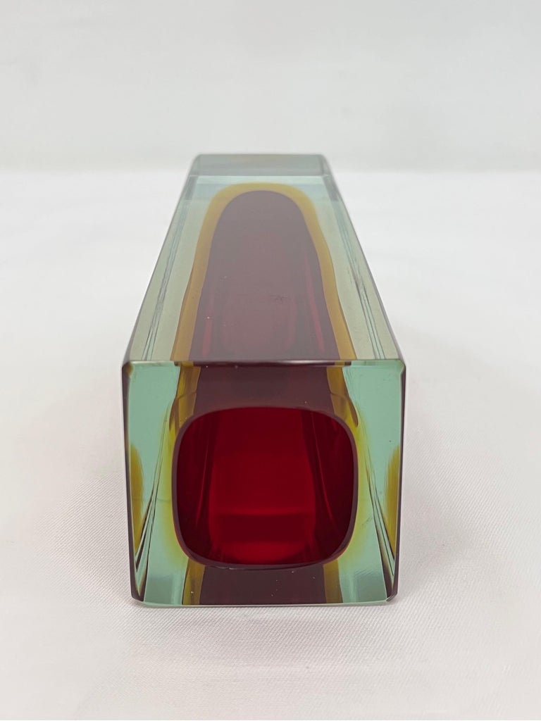 Alessandro Mandruzzato Hand Worked Red and Yellow Sommerso Block Vase For Sale 5