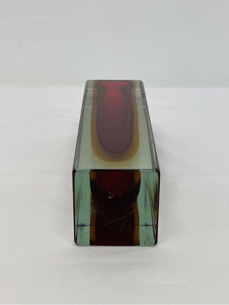 Alessandro Mandruzzato Hand Worked Red and Yellow Sommerso Block Vase For Sale 6