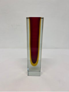 Alessandro Mandruzzato Hand Worked Red and Yellow Sommerso Block Vase