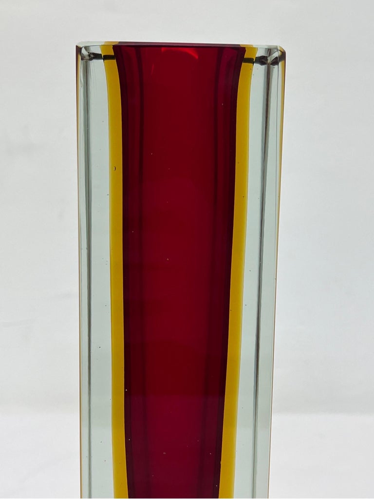 Alessandro Mandruzzato Hand Worked Red and Yellow Sommerso Block Vase For Sale 2