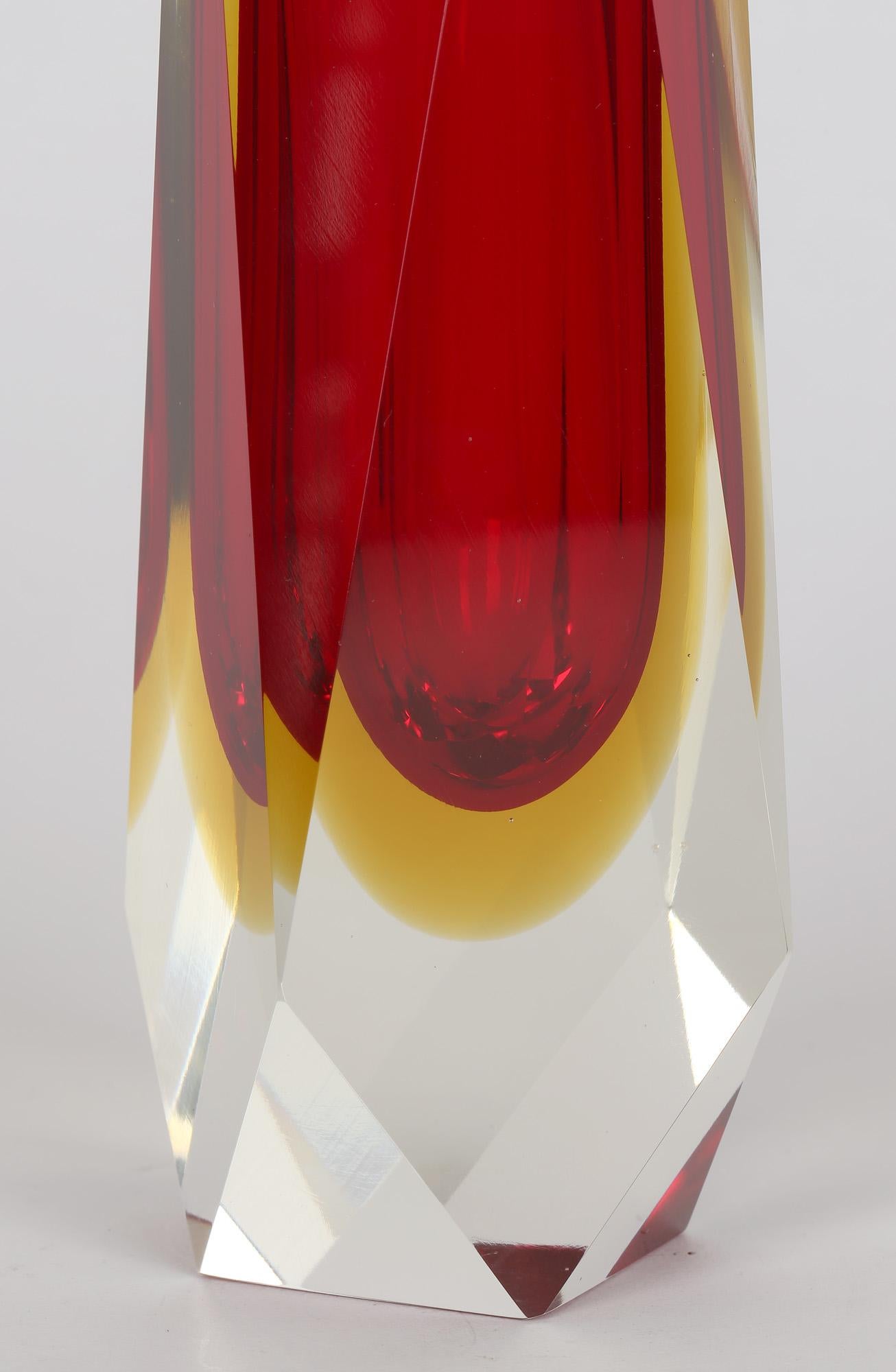 Alessandro Mandruzzato Italian Murano Sommerso Facet Cut Glass Vase 4