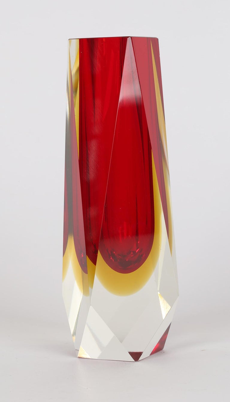 Alessandro Mandruzzato Italian Murano Sommerso Facet Cut Glass Vase For Sale 6