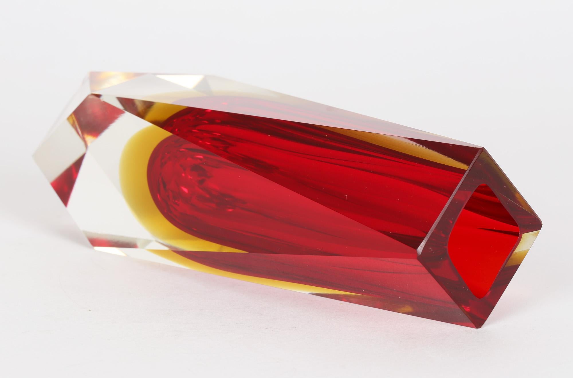 Alessandro Mandruzzato Italian Murano Sommerso Facet Cut Glass Vase 7