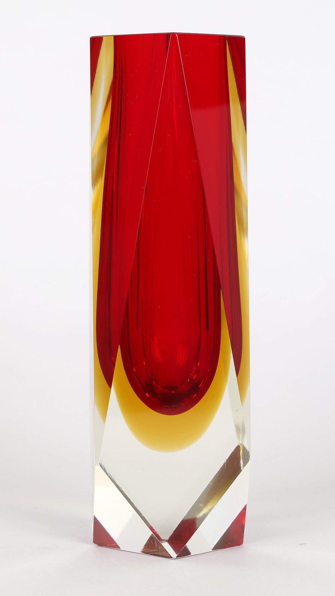 Alessandro Mandruzzato Italian Murano Sommerso Facet Cut Glass Vase 8