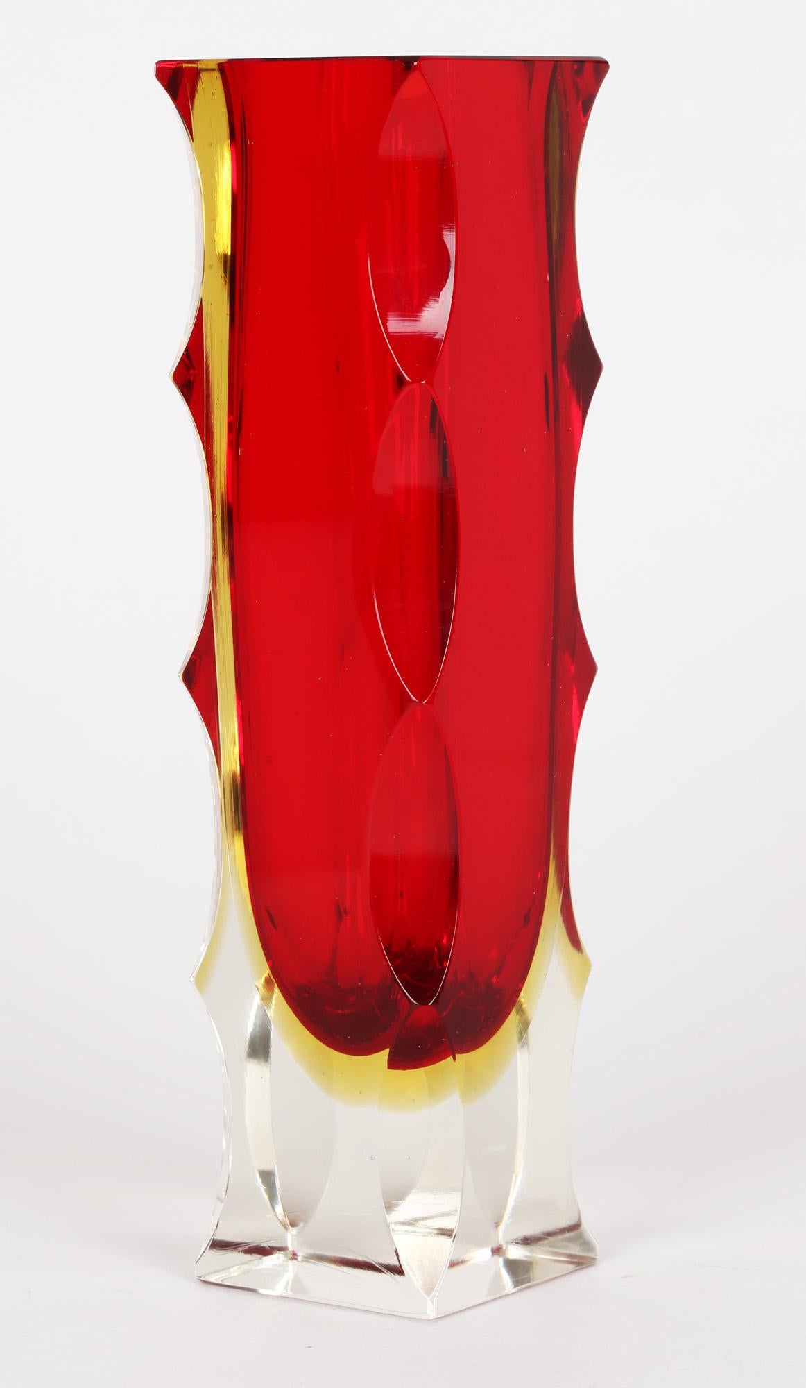 Alessandro Mandruzzato Italian Murano Sommerso Facet Edge Art Glass Vase For Sale 6