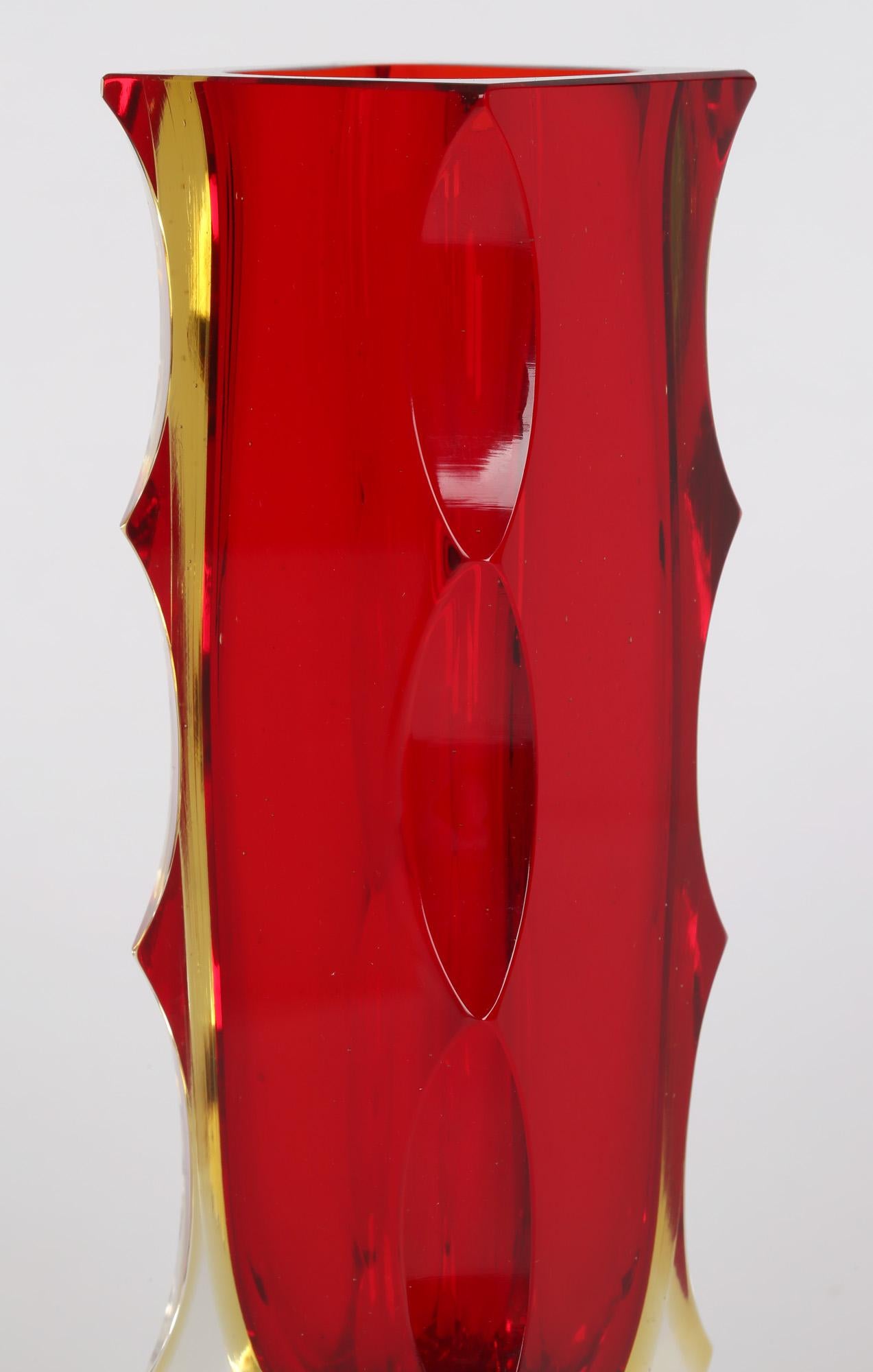 Alessandro Mandruzzato Italian Murano Sommerso Facet Edge Art Glass Vase For Sale 7