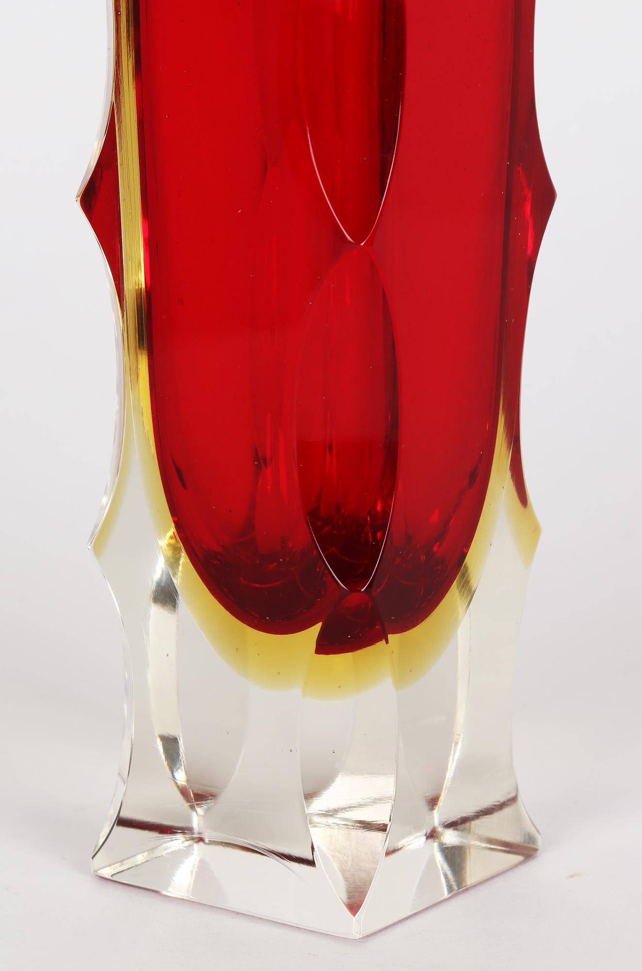 Alessandro Mandruzzato Italian Murano Sommerso Facet Edge Art Glass Vase For Sale 8