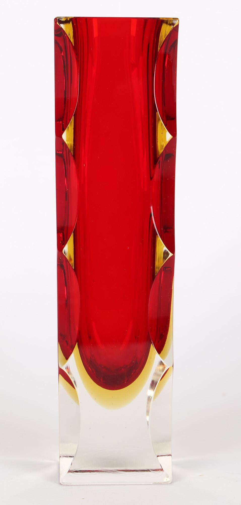 Alessandro Mandruzzato Italian Murano Sommerso Facet Edge Art Glass Vase For Sale 9
