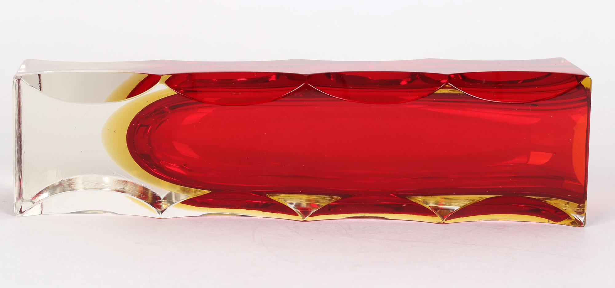 Blown Glass Alessandro Mandruzzato Italian Murano Sommerso Facet Edge Art Glass Vase For Sale