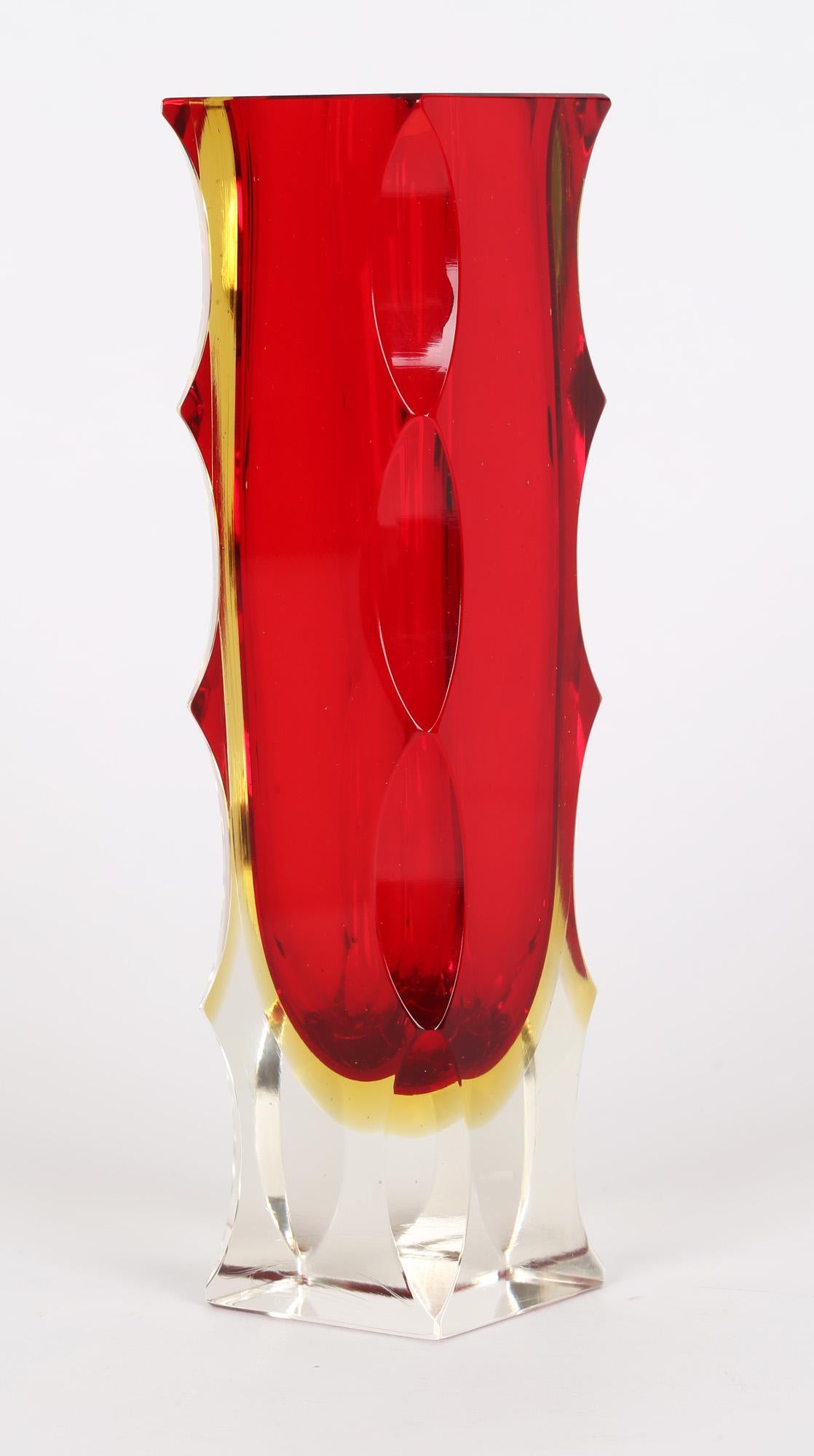 Alessandro Mandruzzato Italian Murano Sommerso Facet Edge Art Glass Vase For Sale 1