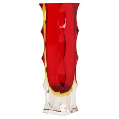Alessandro Mandruzzato Italian Murano Sommerso Facet Edge Art Glass Vase