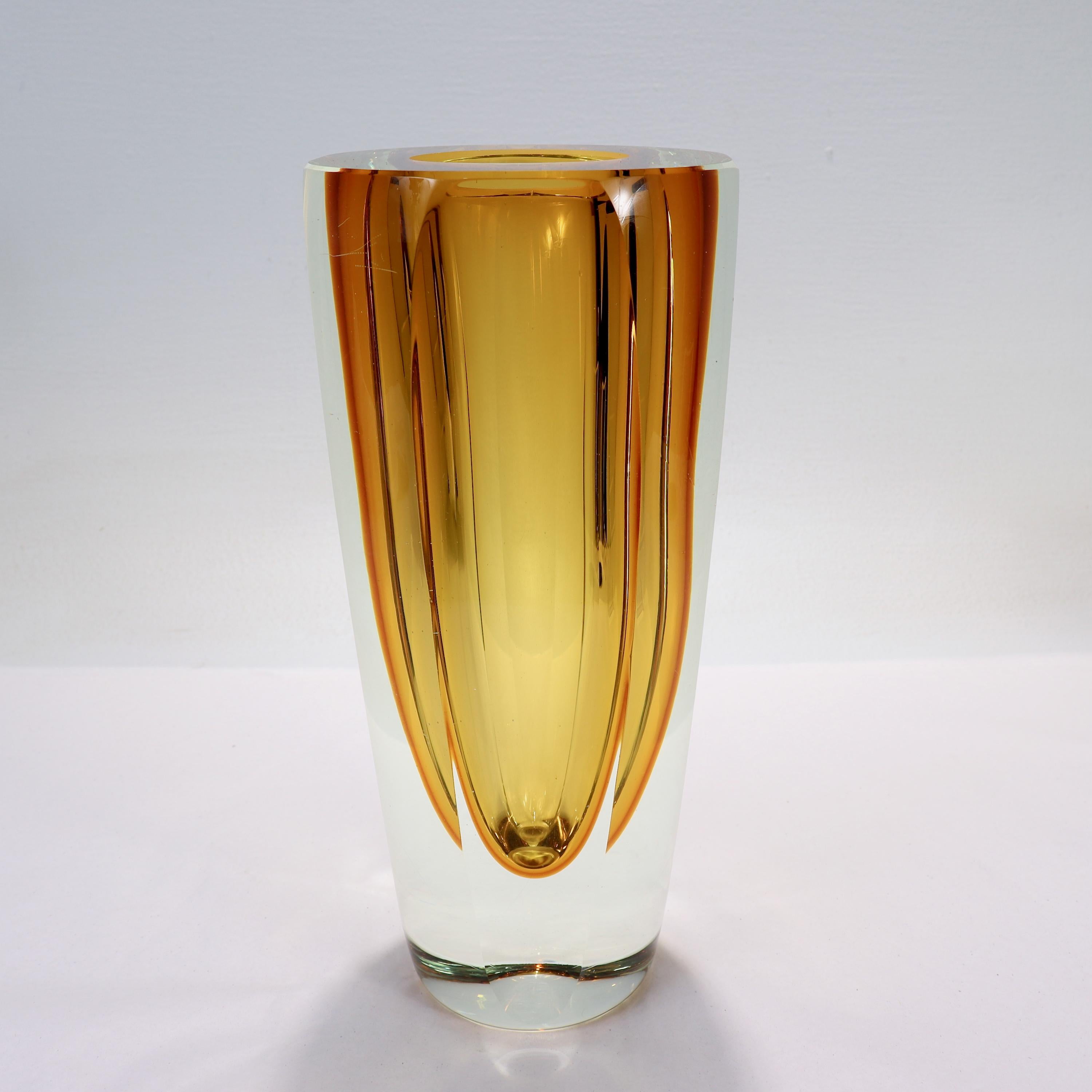 Alessandro Mandruzzato Italian Sommerso Faceted Murano Glass Vase In Fair Condition In Philadelphia, PA