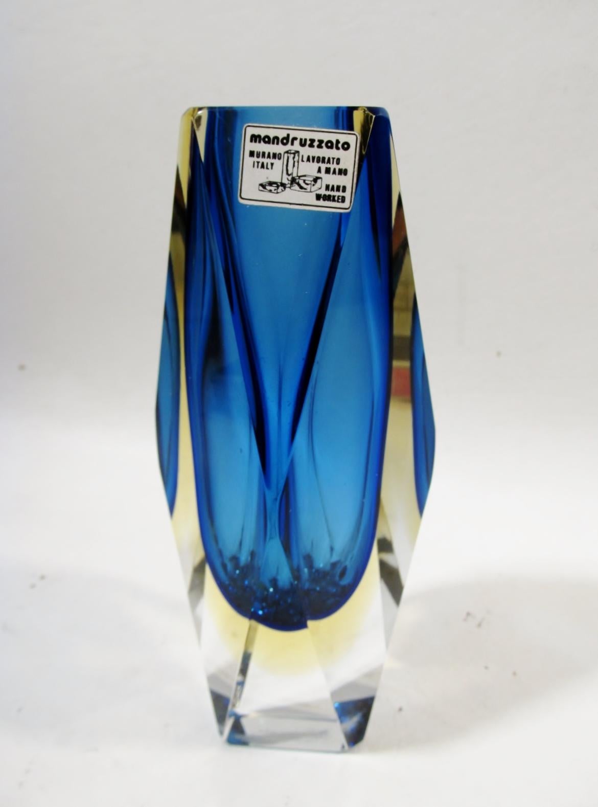 Alessandro Mandruzzato Italienischer Sommerso Facettiertes Murano-Glas Vase (20. Jahrhundert)