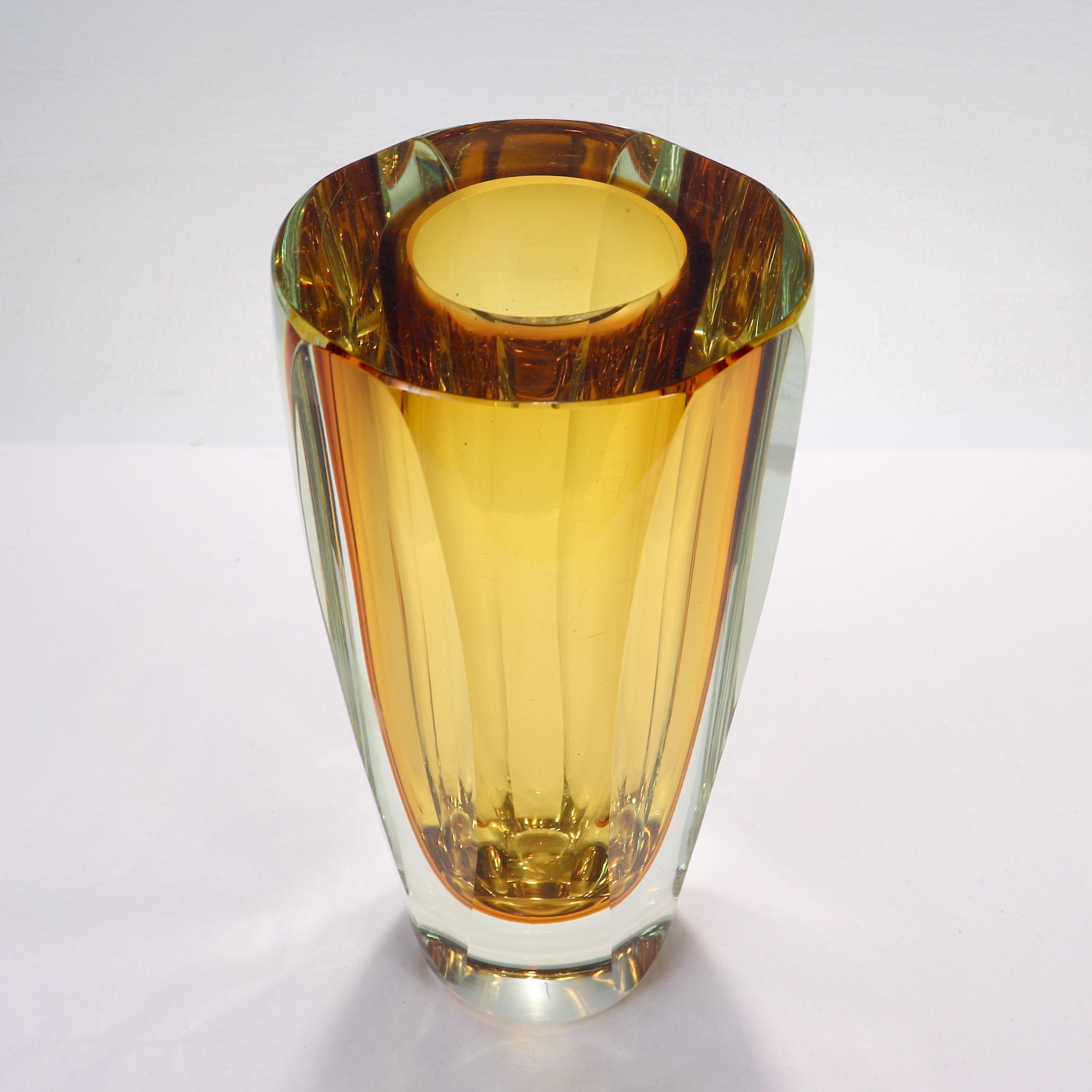 Alessandro Mandruzzato Italian Sommerso Faceted Murano Glass Vase 1