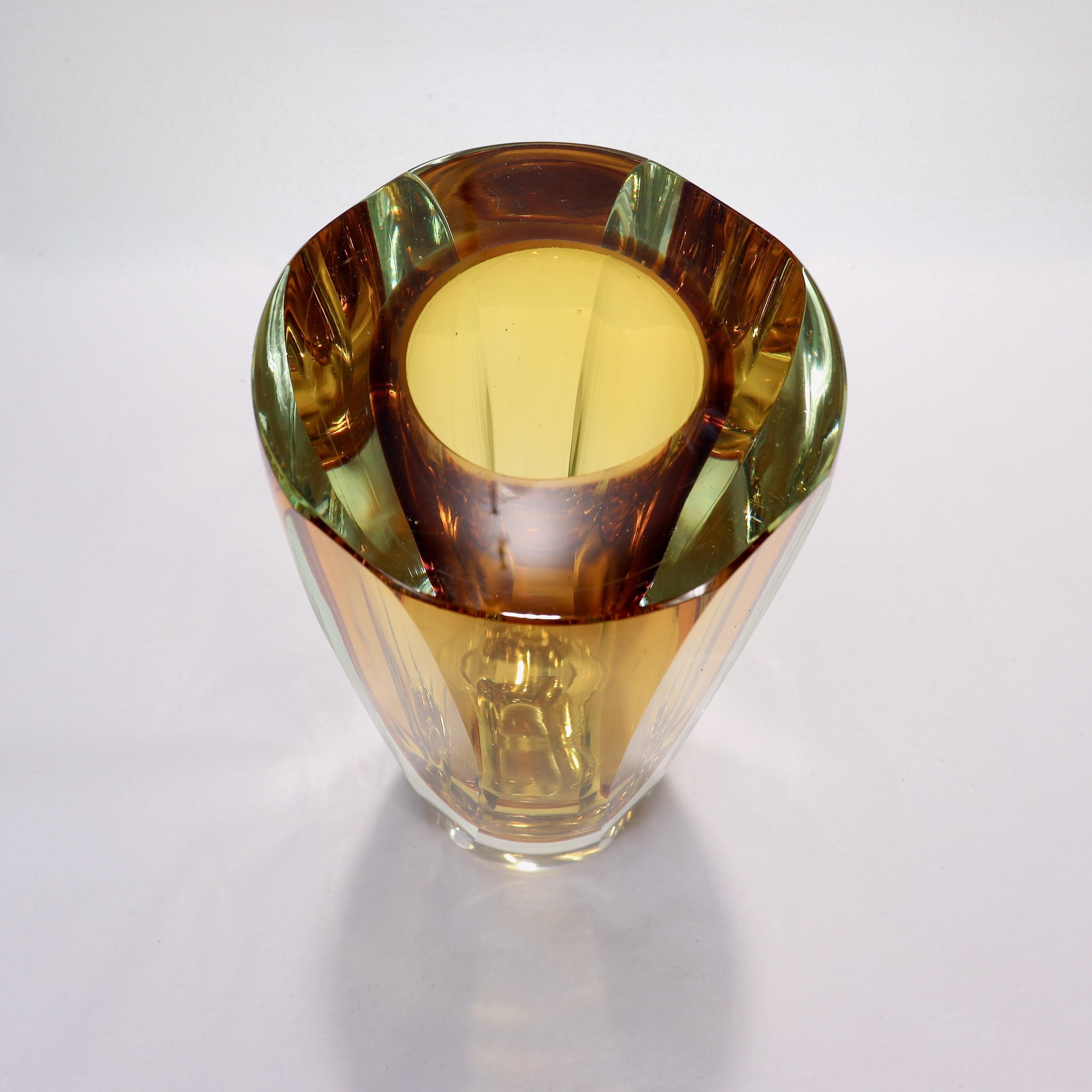 Alessandro Mandruzzato Italian Sommerso Faceted Murano Glass Vase 2