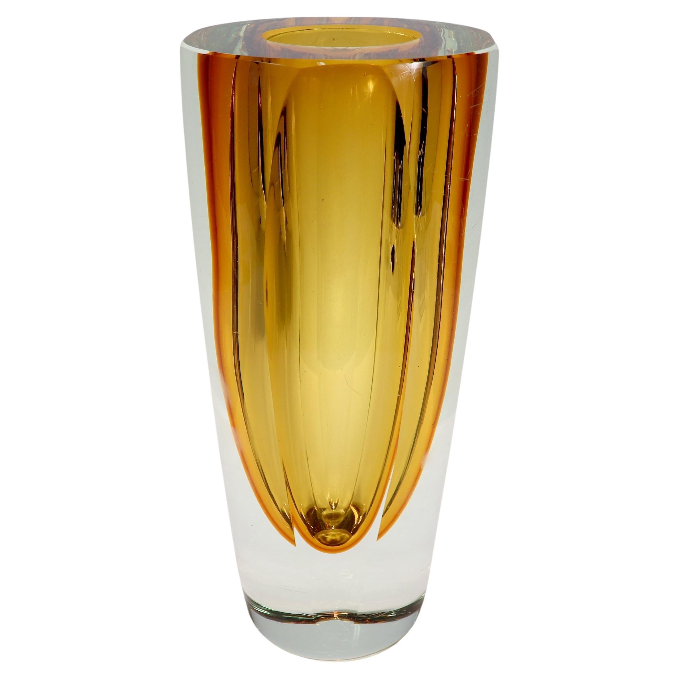 Alessandro Mandruzzato Italian Sommerso Faceted Murano Glass Vase