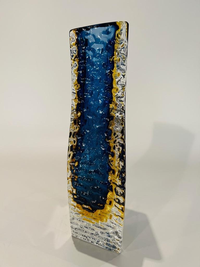 International Style Alessandro Mandruzzato Murano glass blue and yellow circa 1950 vase For Sale