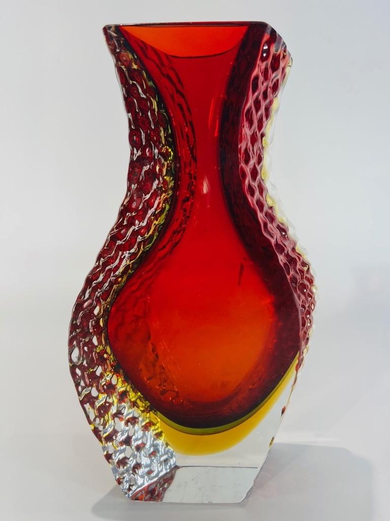 Incredible large Alessandro Mandruzzato Murano glass red and yellow circa 1950 vase.