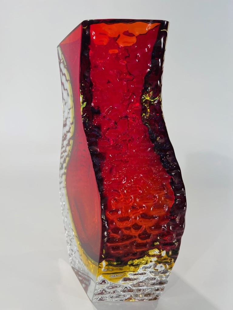 International Style Alessandro Mandruzzato Murano glass red and yellow circa 1950 vase For Sale