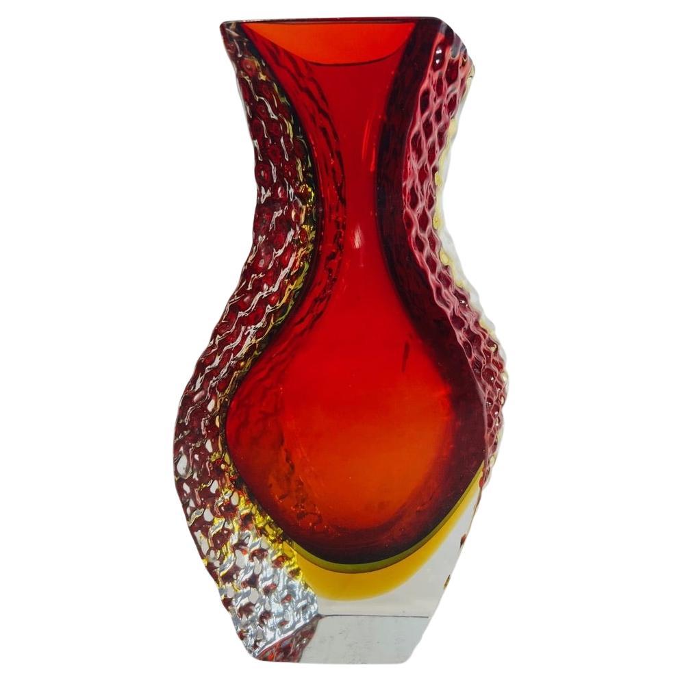 Alessandro Mandruzzato Murano glass red and yellow circa 1950 vase For Sale