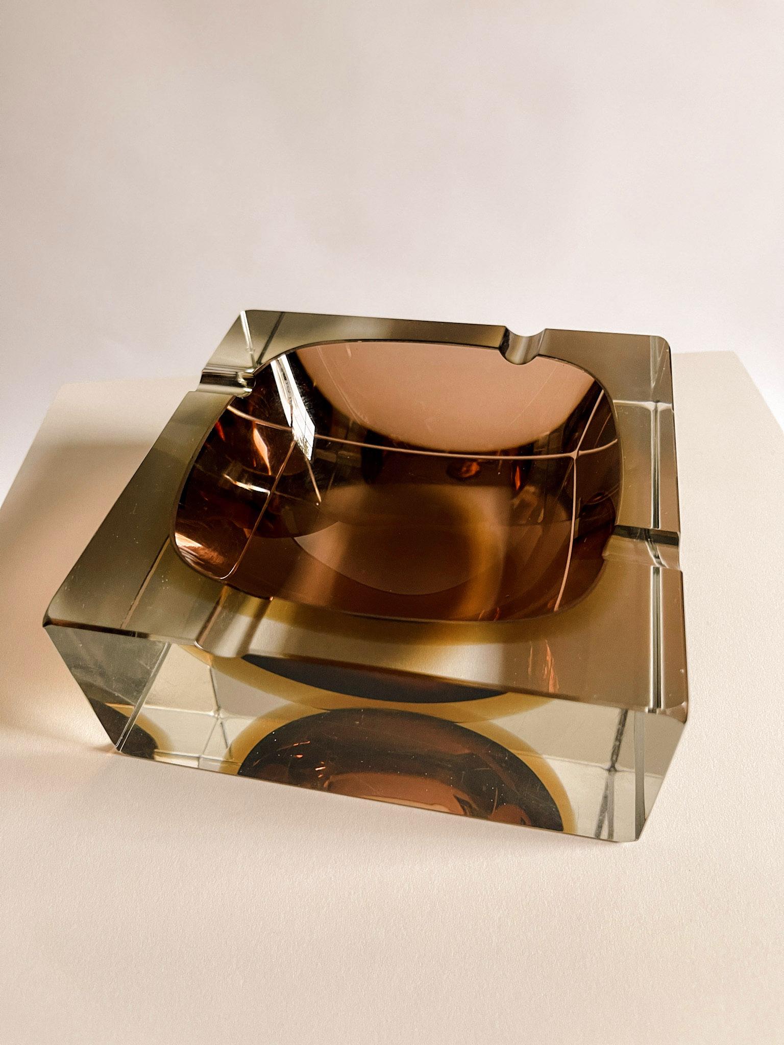 Italian Alessandro Mandruzzato Sommerso Murano Faceted Glass Ashtray and Lighter For Sale