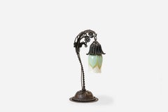 Alessandro Mazzucotelli Art Nouveau 1920s Iron and Glass Table Lamp