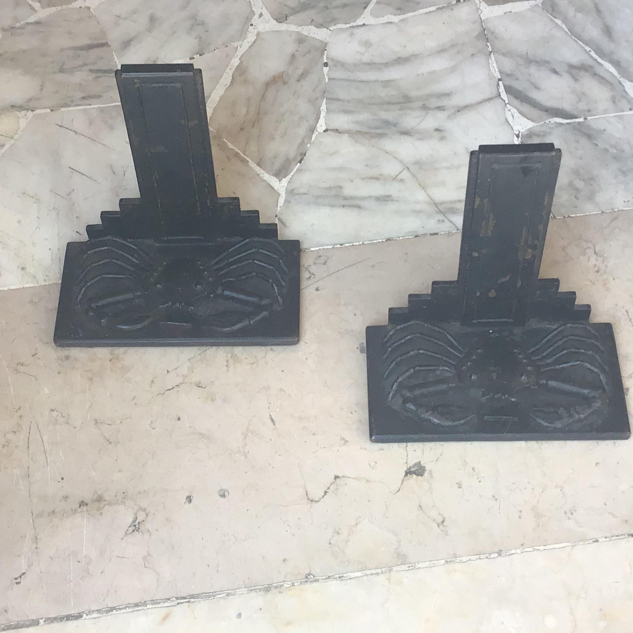 Alessandro Mazzucotelli Bookends Wrought Iron 1910 Italy For Sale 10