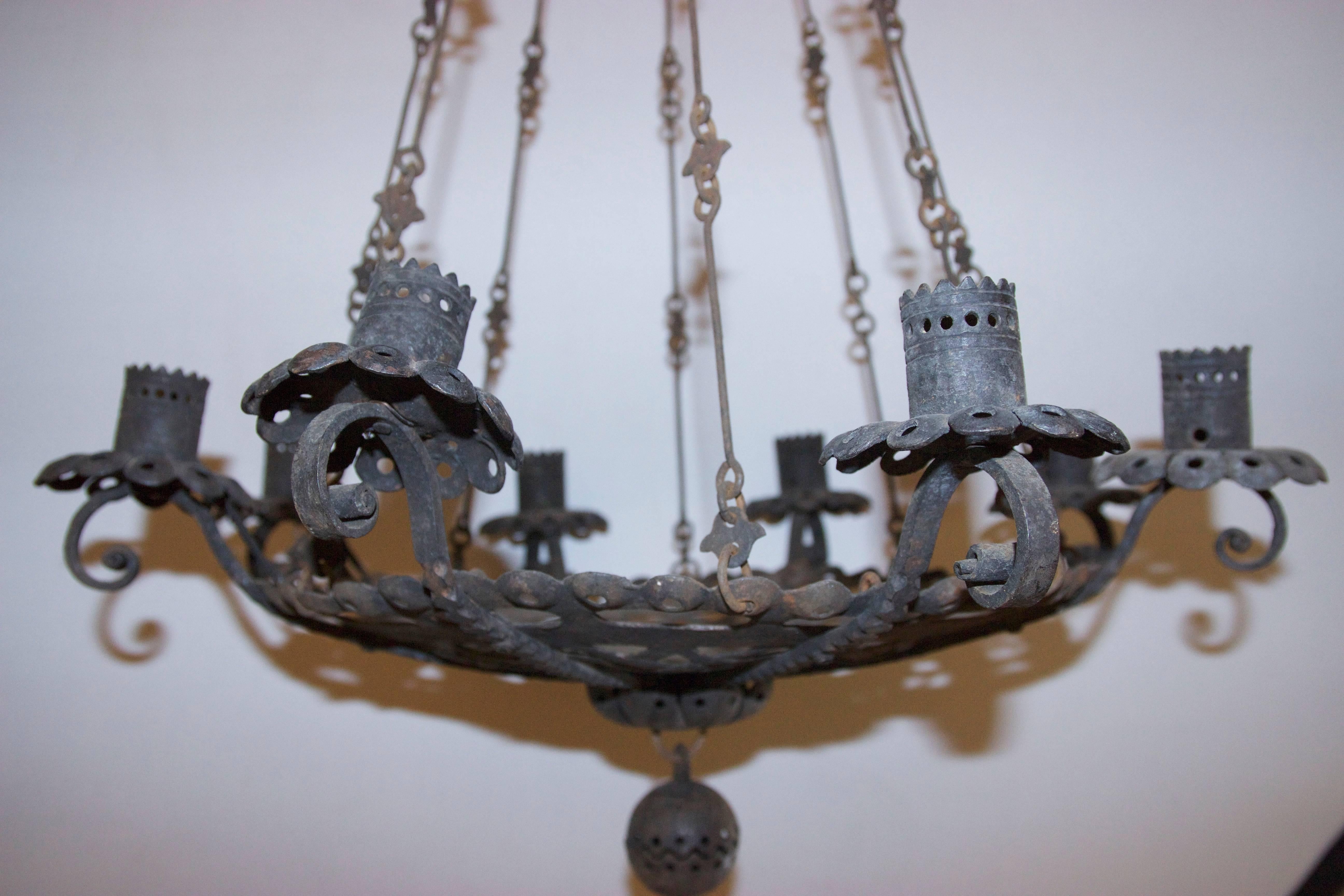 Mid-Century Modern Alessandro Mazzucotelli Luster, Iron, Signed, circa 1900, Italy For Sale