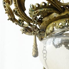 Alessandro Mazzucotelli Deckenlampe aus Schmiedeeisen und Murano-Glas, Italien 1920er Jahre