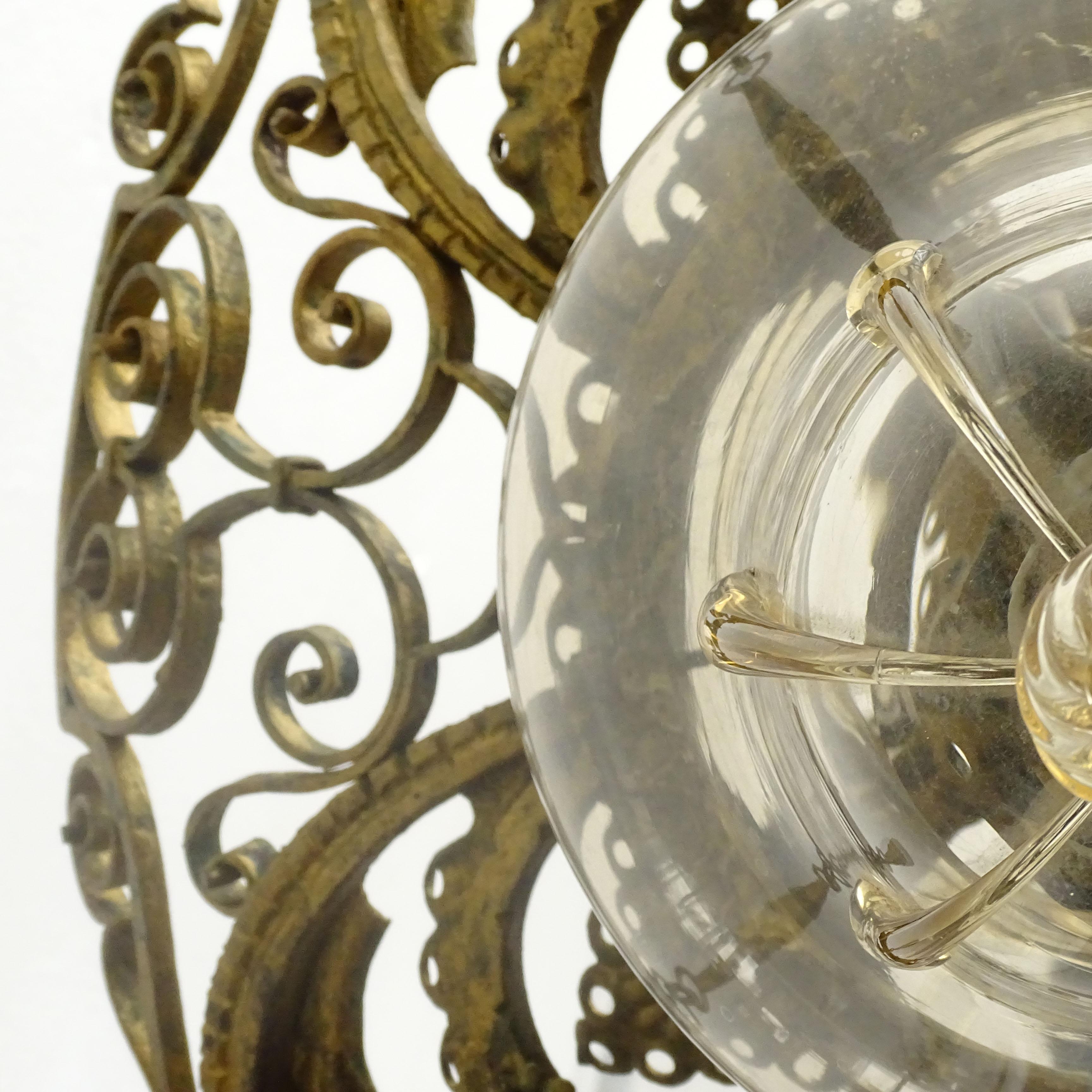 Alessandro Mazzucotelli Deckenlampe aus Schmiedeeisen und Murano-Glas, Italien 1920er Jahre (Frühes 20. Jahrhundert)