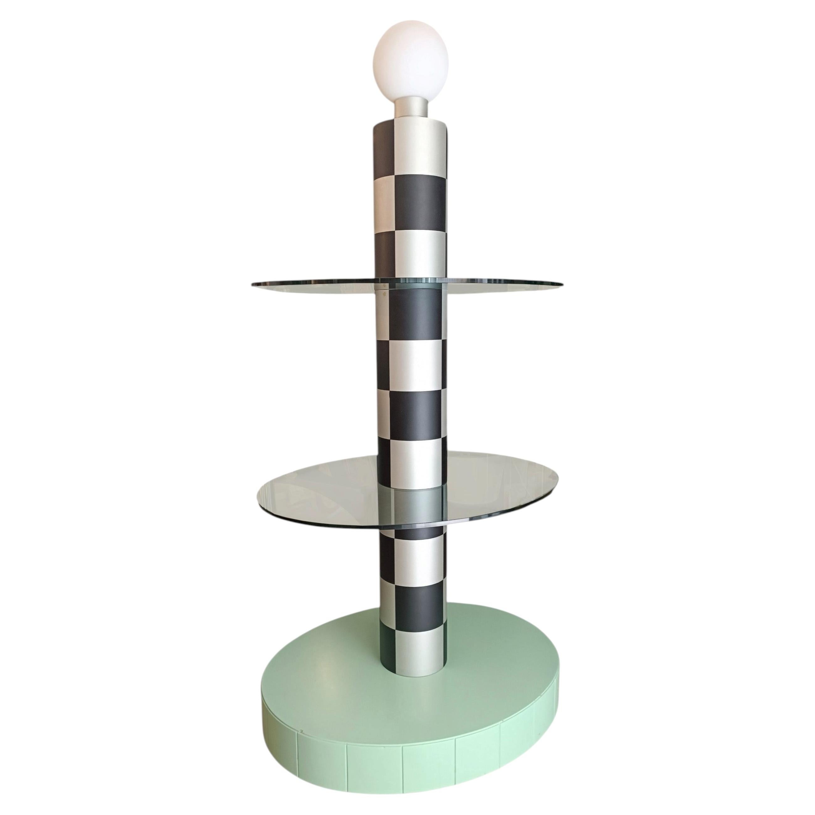 Alessandro Mendini Attr. Memphis Floor Lamp with Glass Shelves, 1970s For Sale