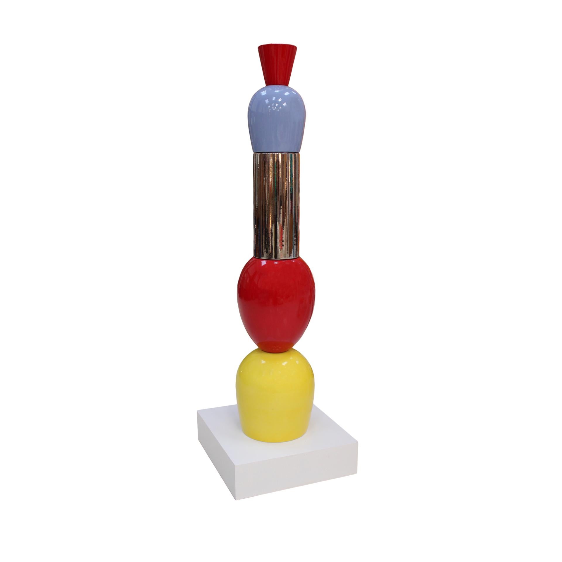 Ceramic totem designed by Alessandro Mendini, Italy. Stamped A.MENDINI Superego edition made in Italy, signed inside the base.

(Lacquered wooden base included)

Our main target is customer satisfaction, so we include in the price for this item
