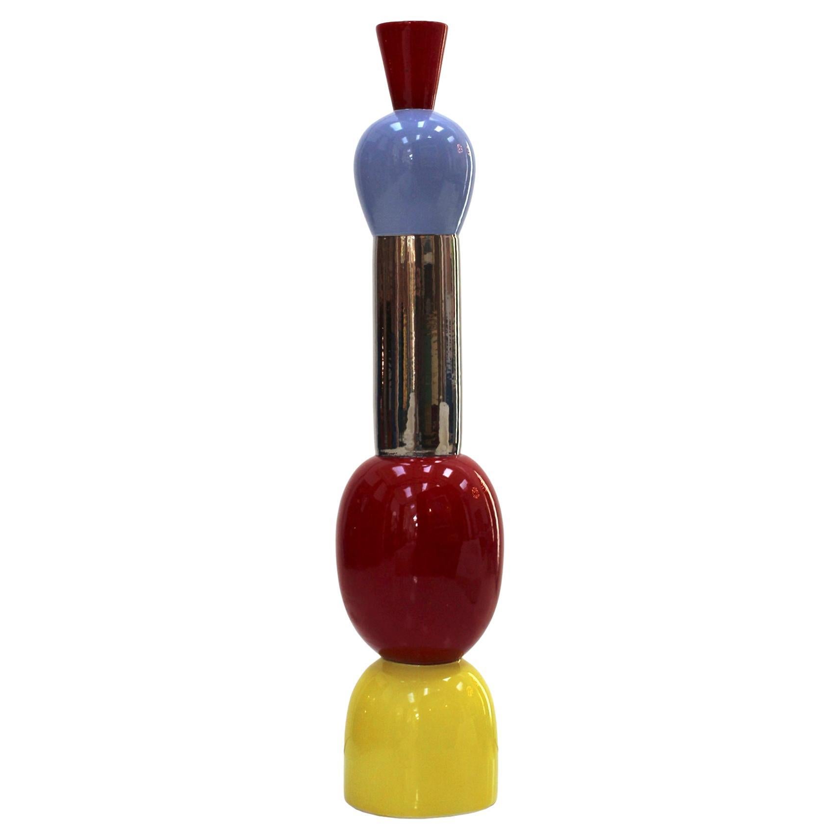 Alessandro Mendini Contemporary Red, Yellow and Blue Ceramic Italian Totem For Sale