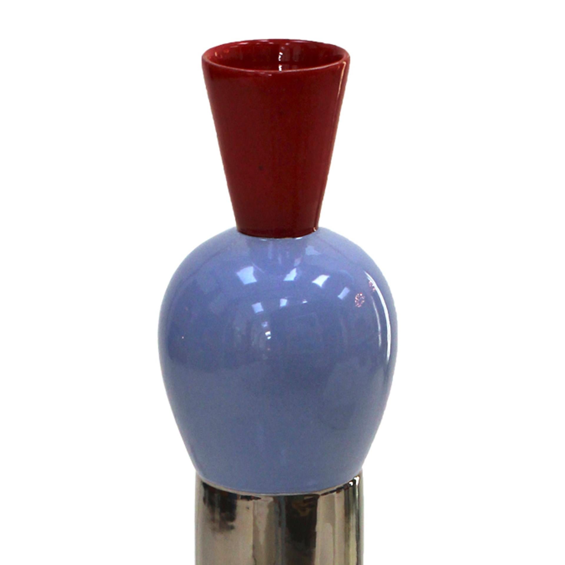 XXIe siècle et contemporain Totem italien contemporain en céramique rouge, jaune et bleue d'Alessandro Mendini en vente
