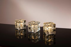 Alessandro Mendini glass and metal "Cubosfera" table lamp by Fidenza Vetraria